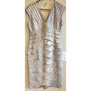 Adriana Papell Champagne Tiered Formal Mini Dress Women's Size 10 Ruffle Sheer